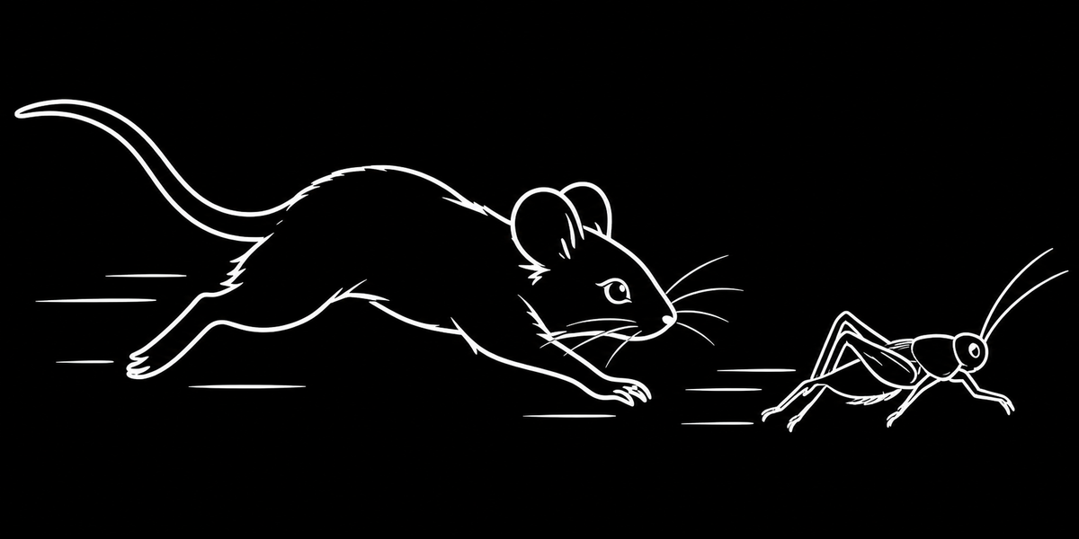 A mouse chasing a cricket — goal-directed pursuit behaviour